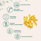 Omega 3 Fish Oil Supplements 4,200mg Per Serving| Lemon Flavored Burpless | EPA 1200mg + DHA 900mg