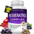 Resveratrol Supplement 1800 mg Antioxidant Complex - Overall Health Support,  Brain Function, for Men Women, 90 Capsules