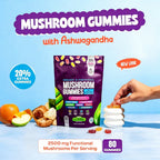 Organic Mushroom Gummies -Lions Mane Mushroom Supplement Gummies- Immune Defense, Boosts Cognitive Performance - 80 Gummies