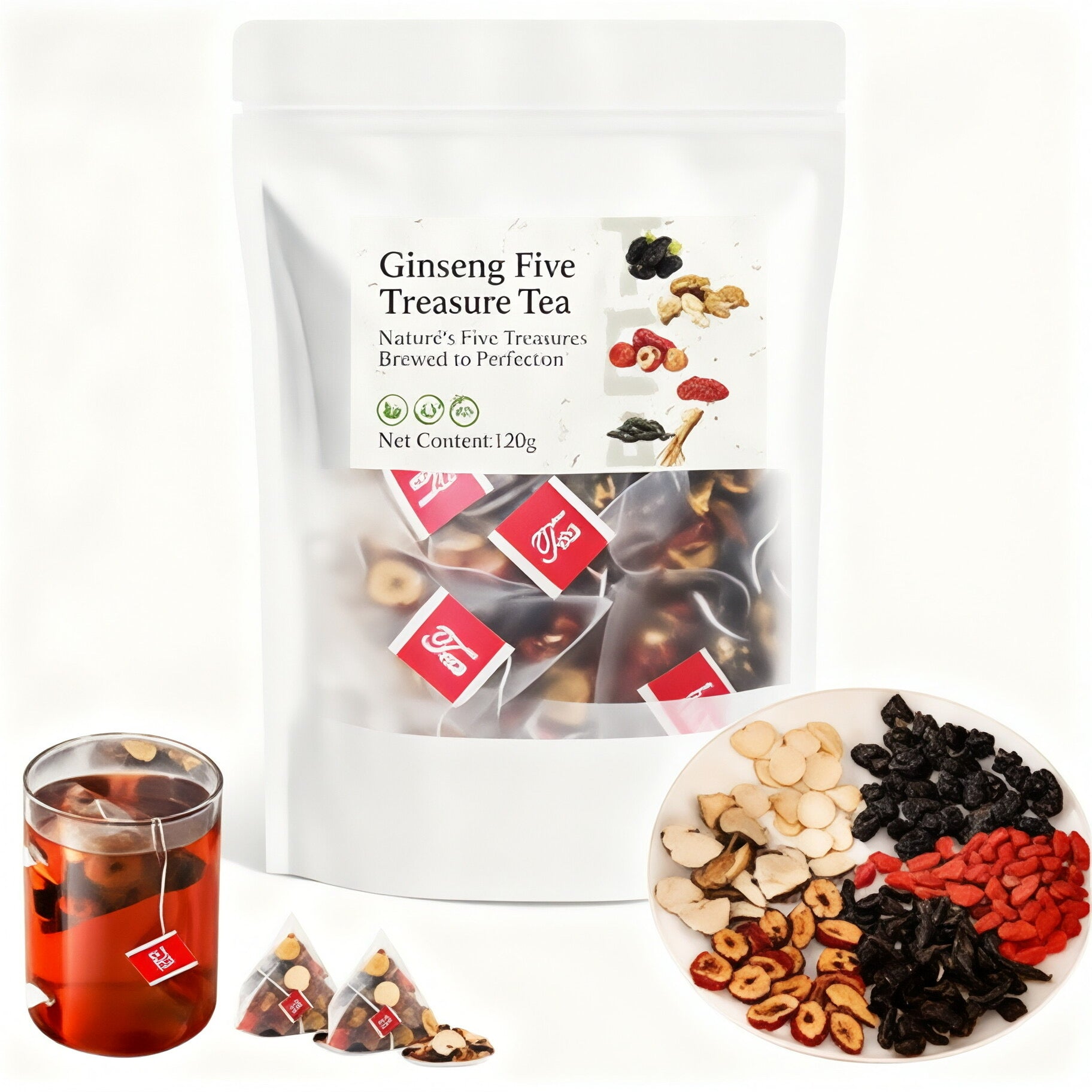 Ginseng Five Treasures Tea | Premium Ginseng & Herbal Blend | Liver and Kidney Nourishing Vitality Tea | Supports energy, detox, and overall vitality | Natural health gift box for adults, Christmas gift set