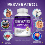Resveratrol Supplement 1800 mg Antioxidant Complex - Overall Health Support,  Brain Function, for Men Women, 90 Capsules