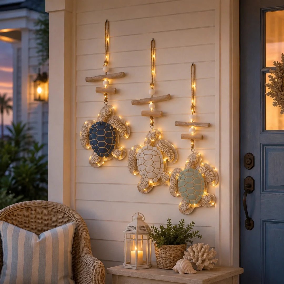 Lighted Coastal Sea Turtle Hanging Wall Decor with Remote
