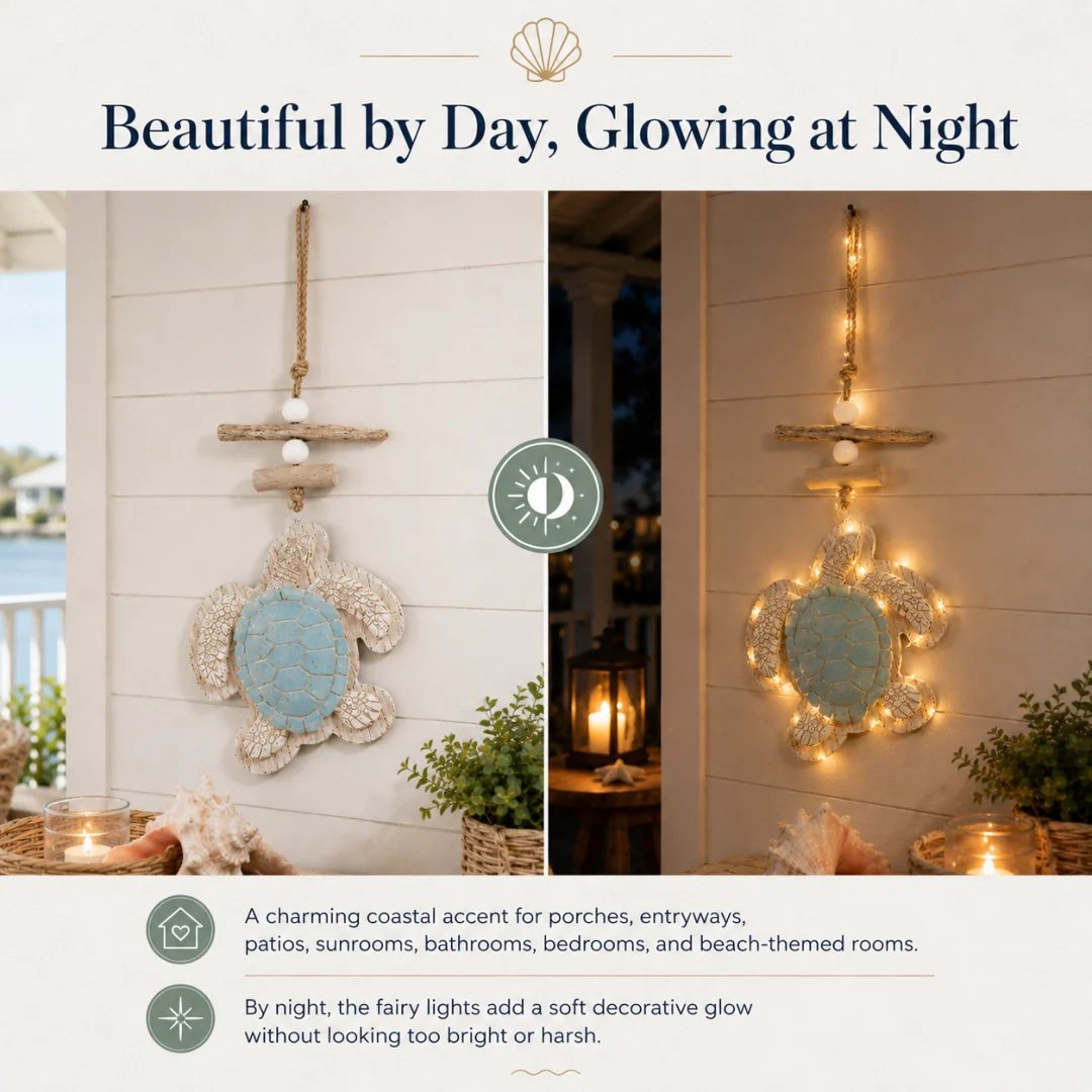 Lighted Coastal Sea Turtle Hanging Wall Decor with Remote