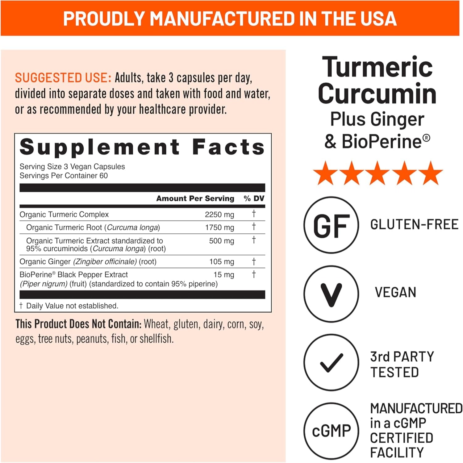 Extra Strength Turmeric Curcumin 2250mg- 500mg Curcuminoids for Immune Support - Vegan, Non-GMO