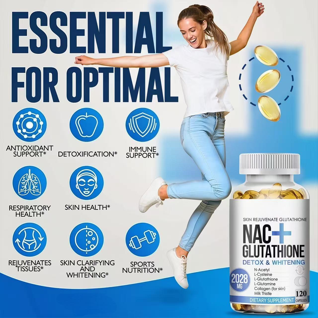 NAC Glutathione Collagen Capsules 2028mg Skin Whitening Anti-Aging Antioxidant , Supports Liver Health,120 Capsules