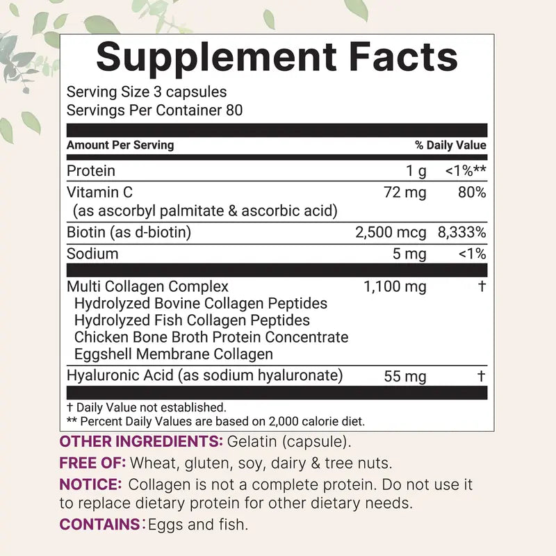 Multi Collagen Pills for Women & Men, 240 Capsules | Type I, II, III, V, X | Non-GMO, Filler Free