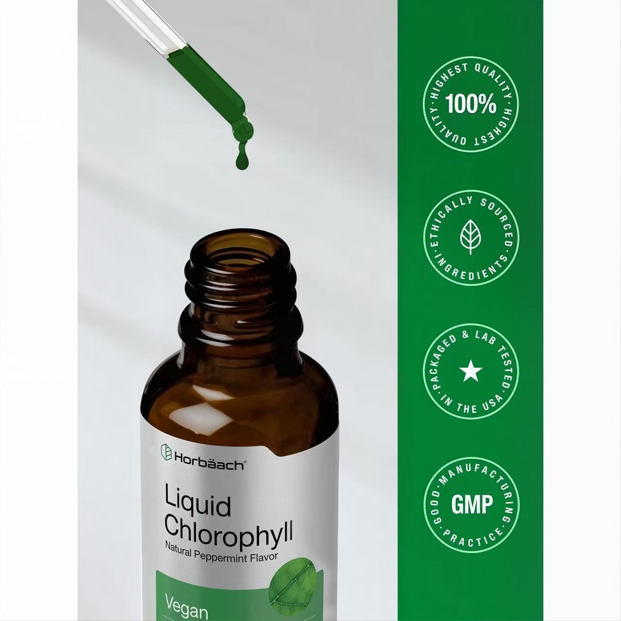 Liquid Chlorophyll Drops 2 oz Vegan, Non-GMO, and Gluten Free Formula | Natural Peppermint Flavor
