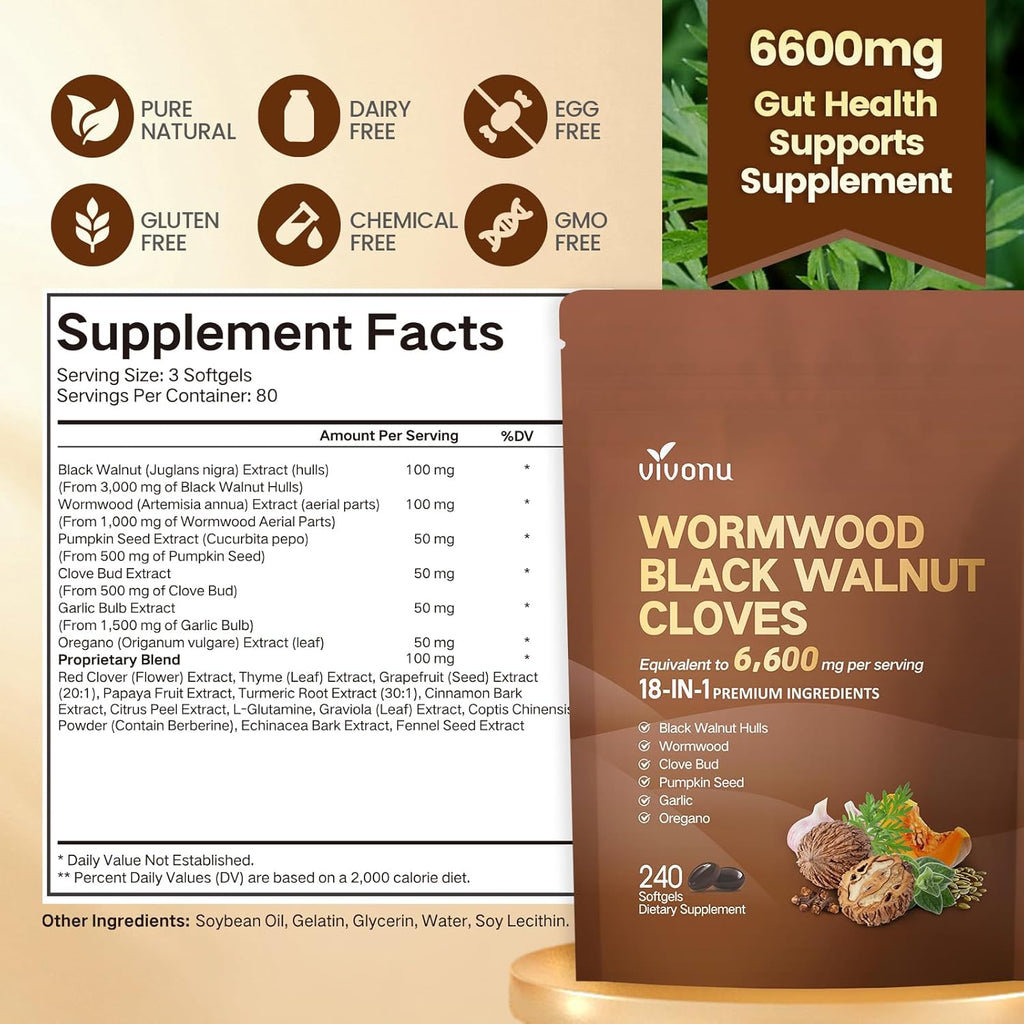18-in-1 Premium Herbal Blend Capsules, Supports Cleanse, Wormwood Black Walnut Clove Cleanse for Humans, 6600mg Serving