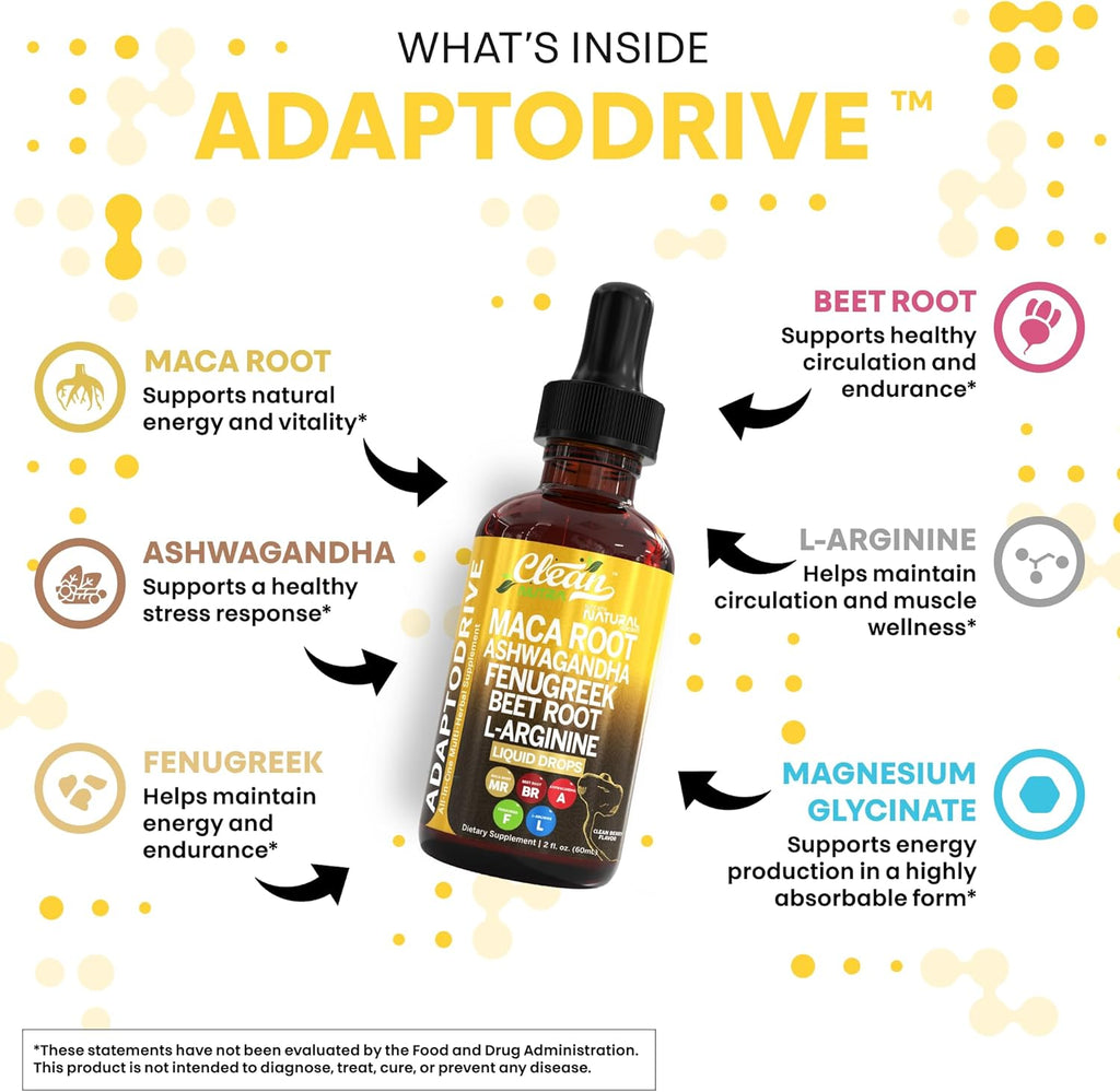 Adapto Drive Organic Maca Root Liquid Drops – Energy, Hormone Balance & Vitality Support – Liquid Multivitamin for Women & Men