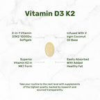 D3 & K2 MK-7 Synergy Complex | Supports Immune, Bone & Dental Health | 250 Easy-Swallow Softgels with Coconut Oil