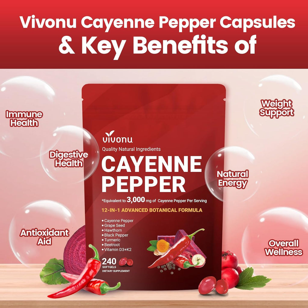 Nature’s Wellness Cayenne Pepper Heart & Vessel Support – Full Spectrum Formula with Vitamins & Botanicals, 240 Capsules
