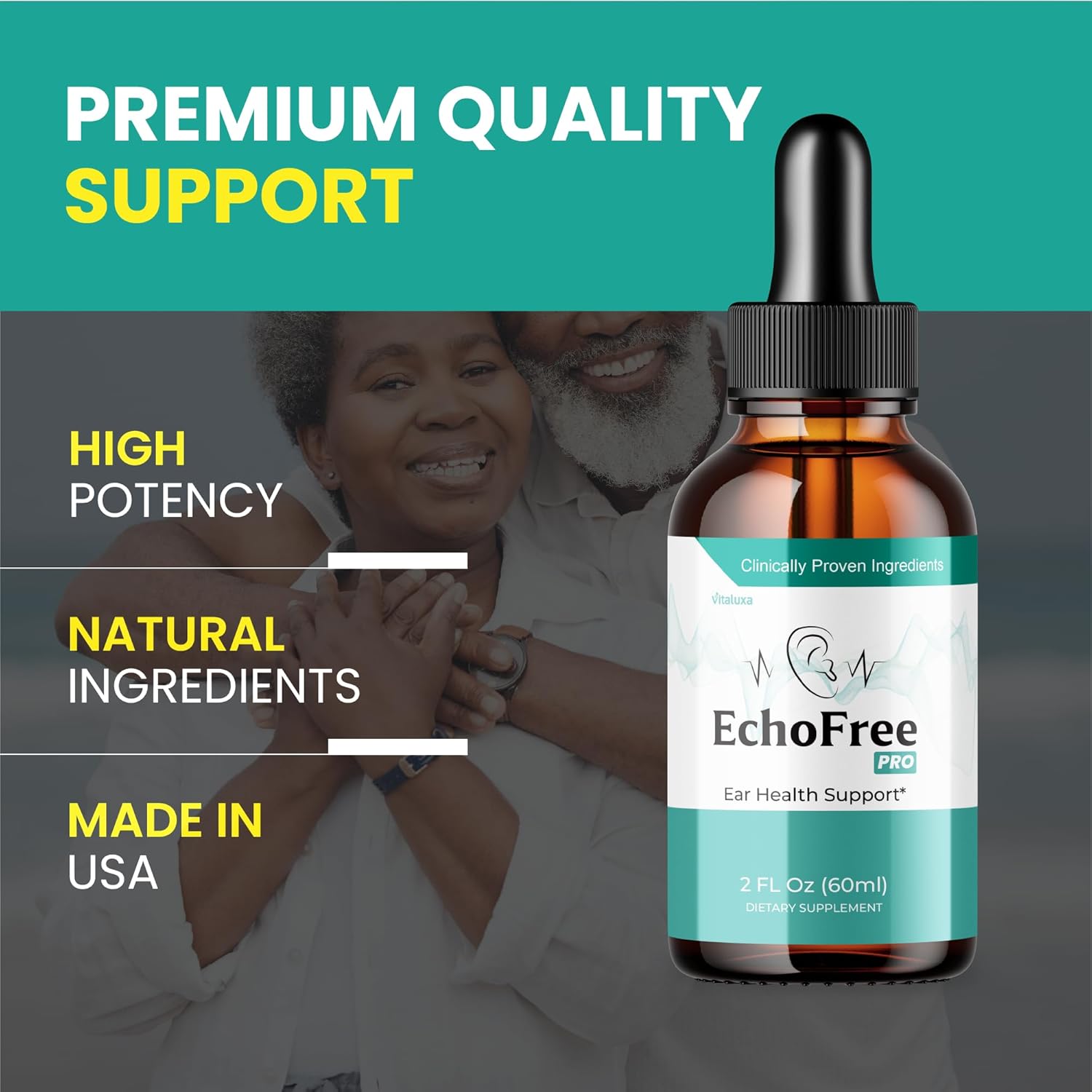 Tinnitus Relief Drops for Ringing Ears - EchoFree Liquid Supplement with Advanced Vitamins for Ear Health Support - 2oz