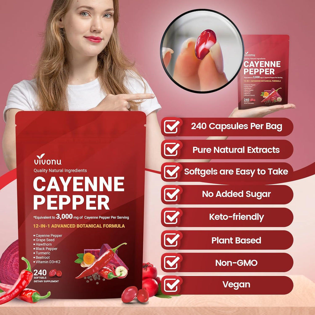 Nature’s Wellness Cayenne Pepper Heart & Vessel Support – Full Spectrum Formula with Vitamins & Botanicals, 240 Capsules
