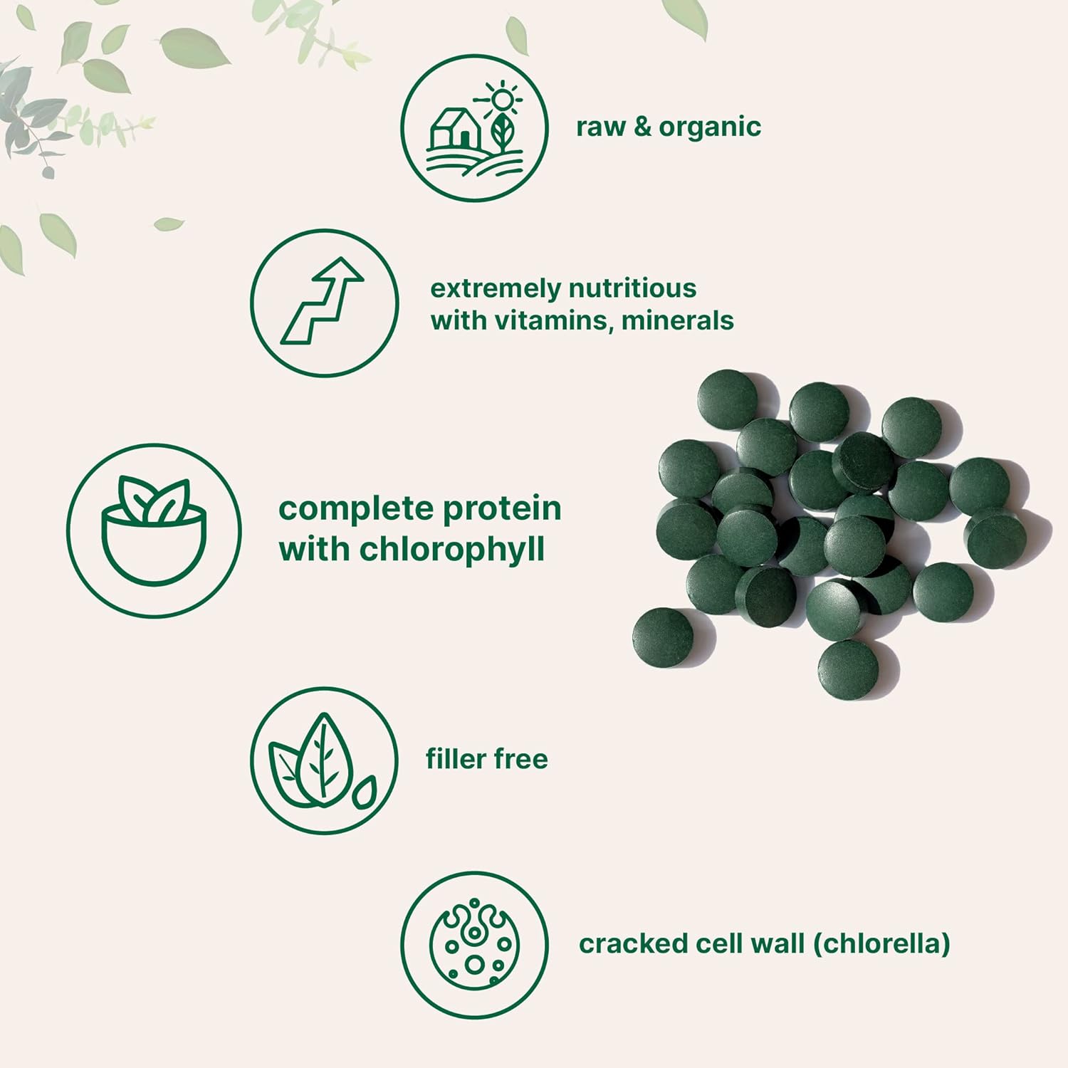 Organic Chlorella Spirulina Tablets, 3000mg Per Serving, 720 Counts, 4 Months Supply, 50/50 Blend Superfood