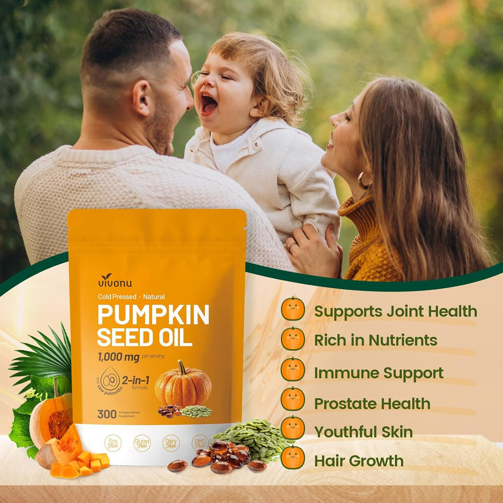 Pumpkin Seed & Saw Palmetto Oil Softgels | Dual-Herb Support for Hair Growth, Bladder & Prostate Health300Count