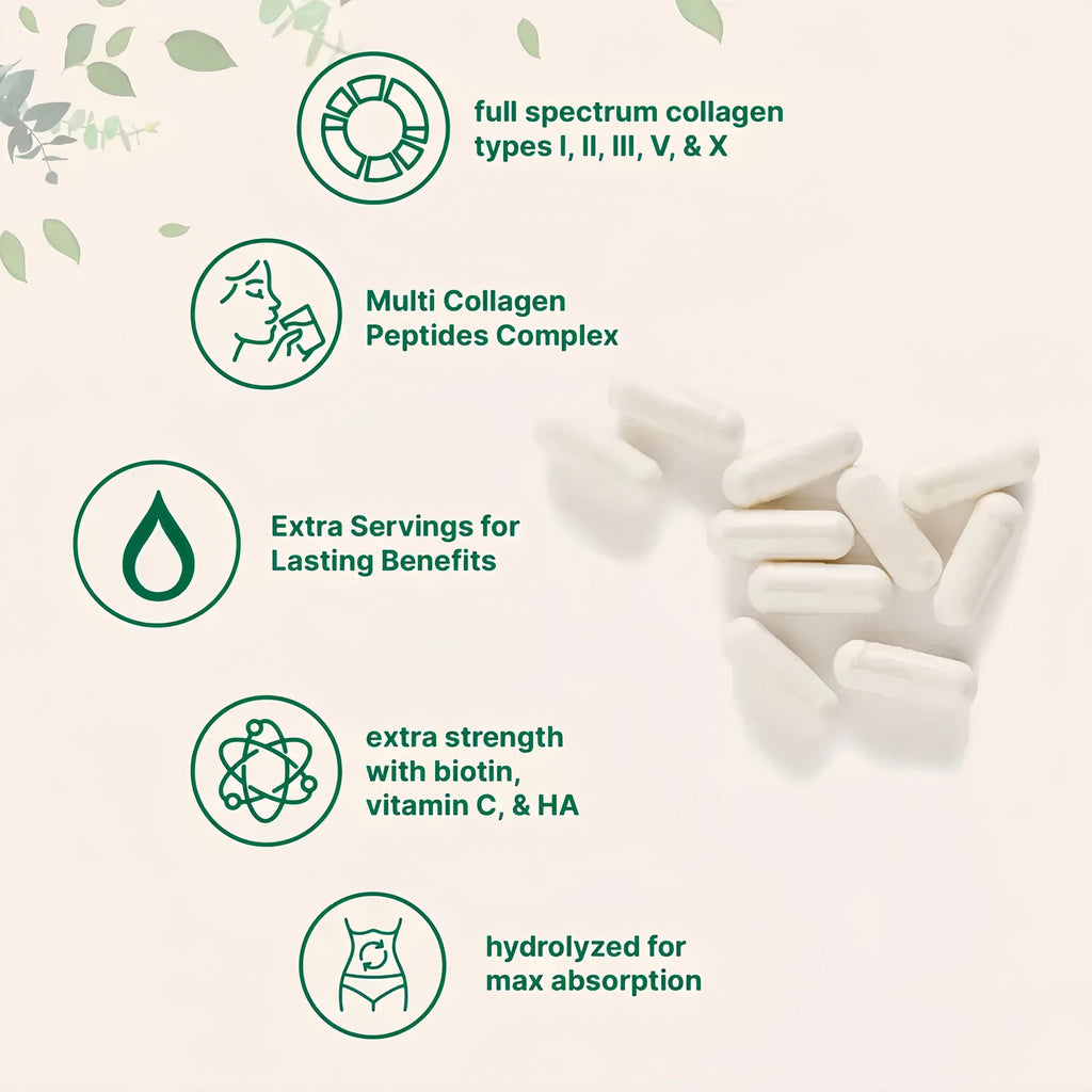 Multi Collagen Pills for Women & Men, 240 Capsules | Type I, II, III, V, X | Non-GMO, Filler Free