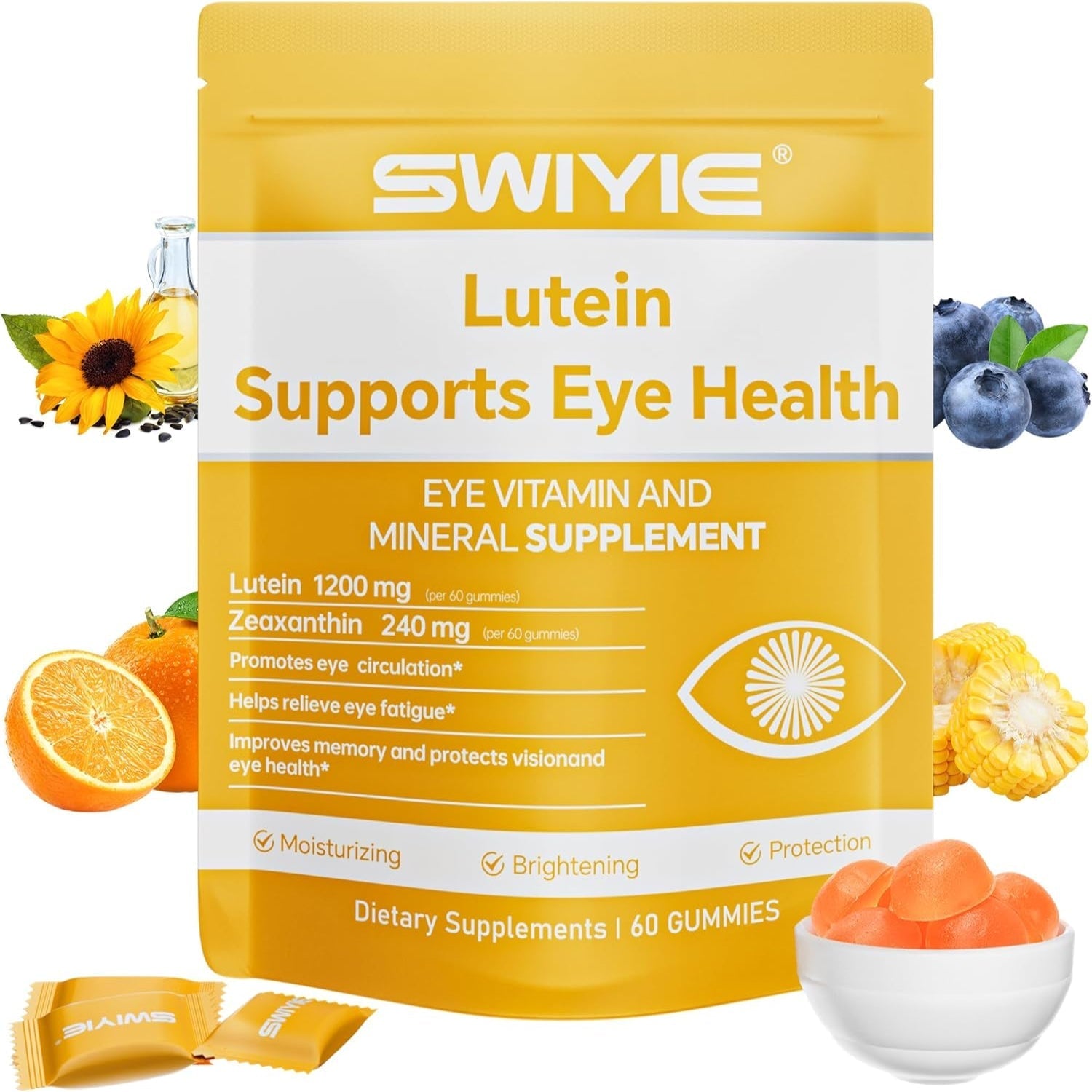 Lutein Gummies for Eye Health – Vision Support Eye Vitamins, Blueberry Flavor, 60 Gummies