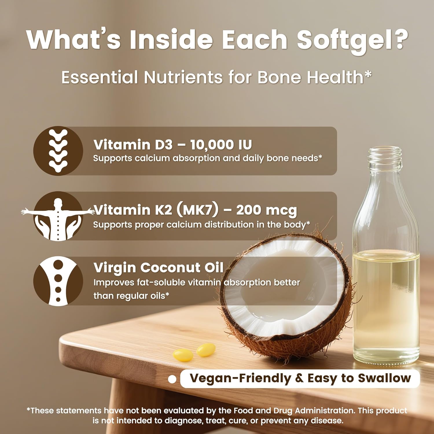 D3 + K2 MK-7 300 Softgels – High-Potency Bone & Cardiovascular Support with Coconut Oil