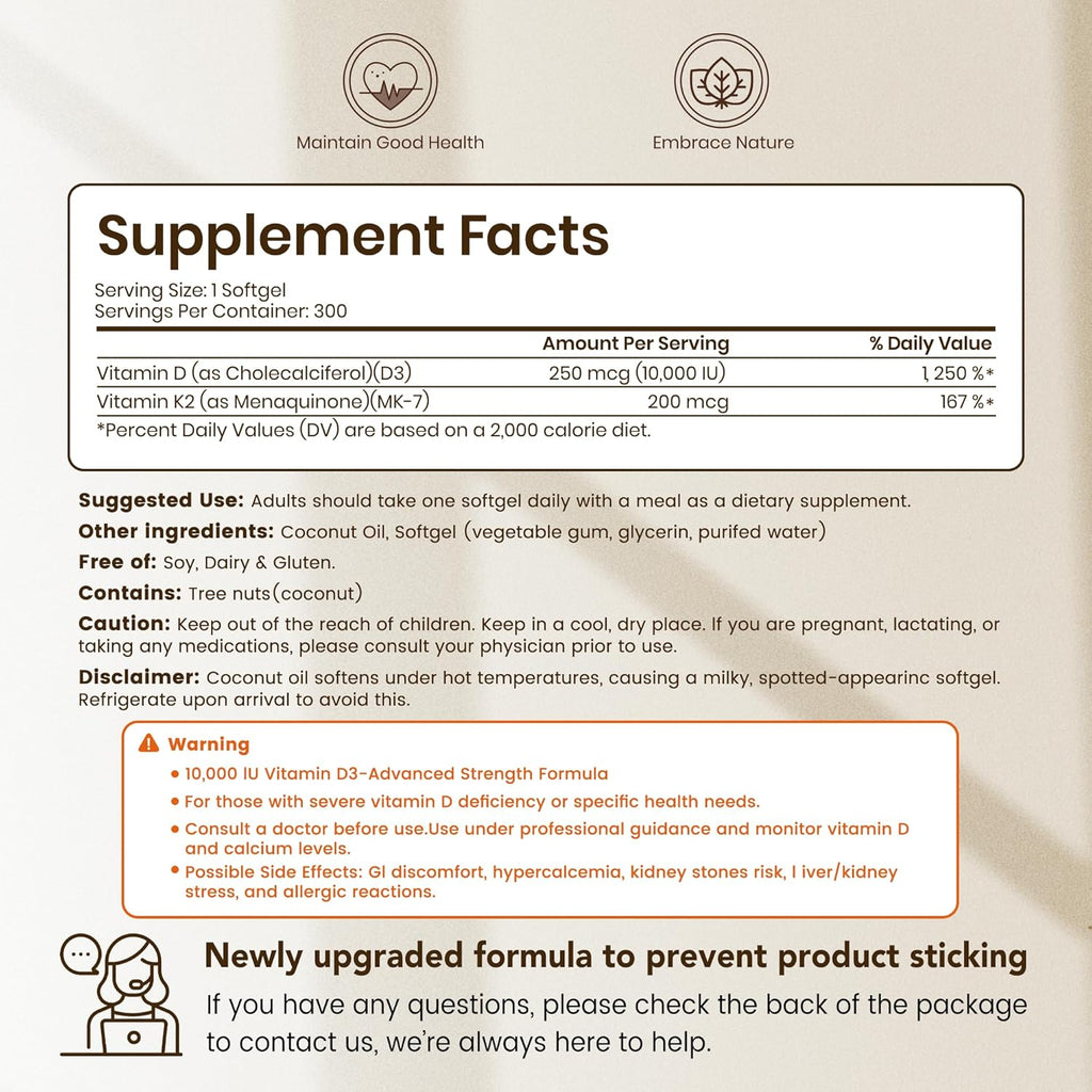 D3 + K2 MK-7 300 Softgels – High-Potency Bone & Cardiovascular Support with Coconut Oil