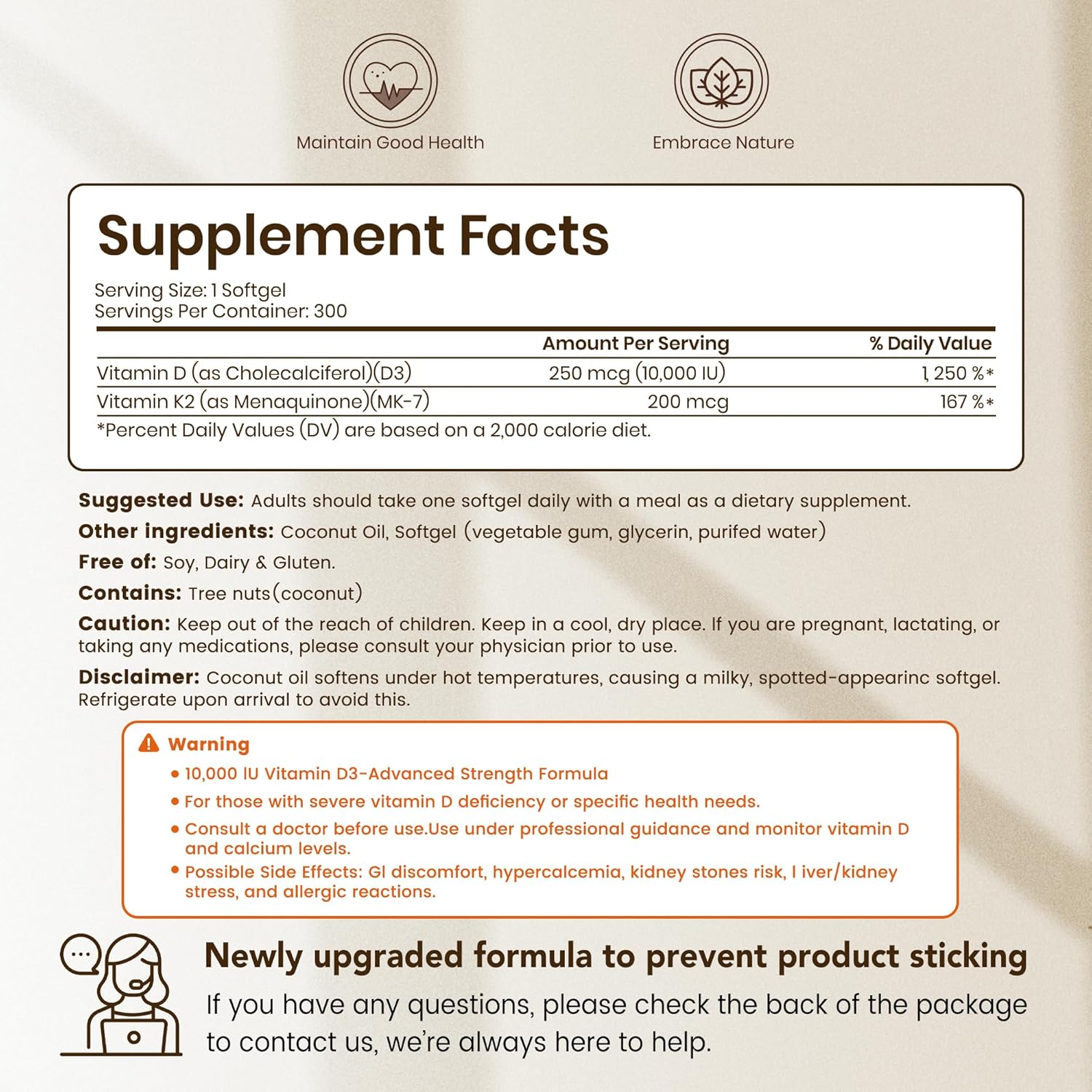 D3 + K2 MK-7 300 Softgels – High-Potency Bone & Cardiovascular Support with Coconut Oil