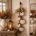 🎉Rustic White Pumpkin Hanging Swag – 5-Pumpkin Fall Wall & Door Decor