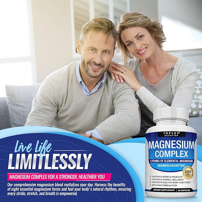 High-Absorption Magnesium Complex | 1000mg with Glycinate, Citrate, Malate for Bone, Muscle & Energy Support | Vegan, 90 Capsules