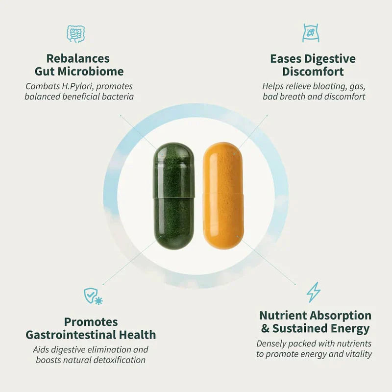 Gut Health Bundle，The 2-in-1 Gut Reset & Cellular Detox Duo: Spirulina & Chlorella Blend，Soothe &amp; Restore Gut Health