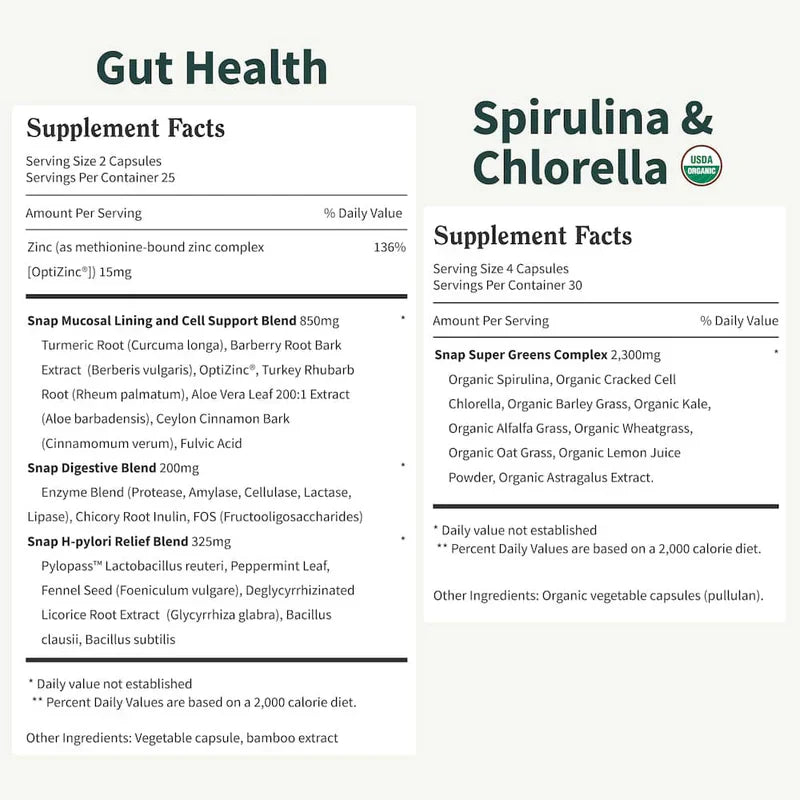 Gut Health Bundle，The 2-in-1 Gut Reset & Cellular Detox Duo: Spirulina & Chlorella Blend，Soothe &amp; Restore Gut Health