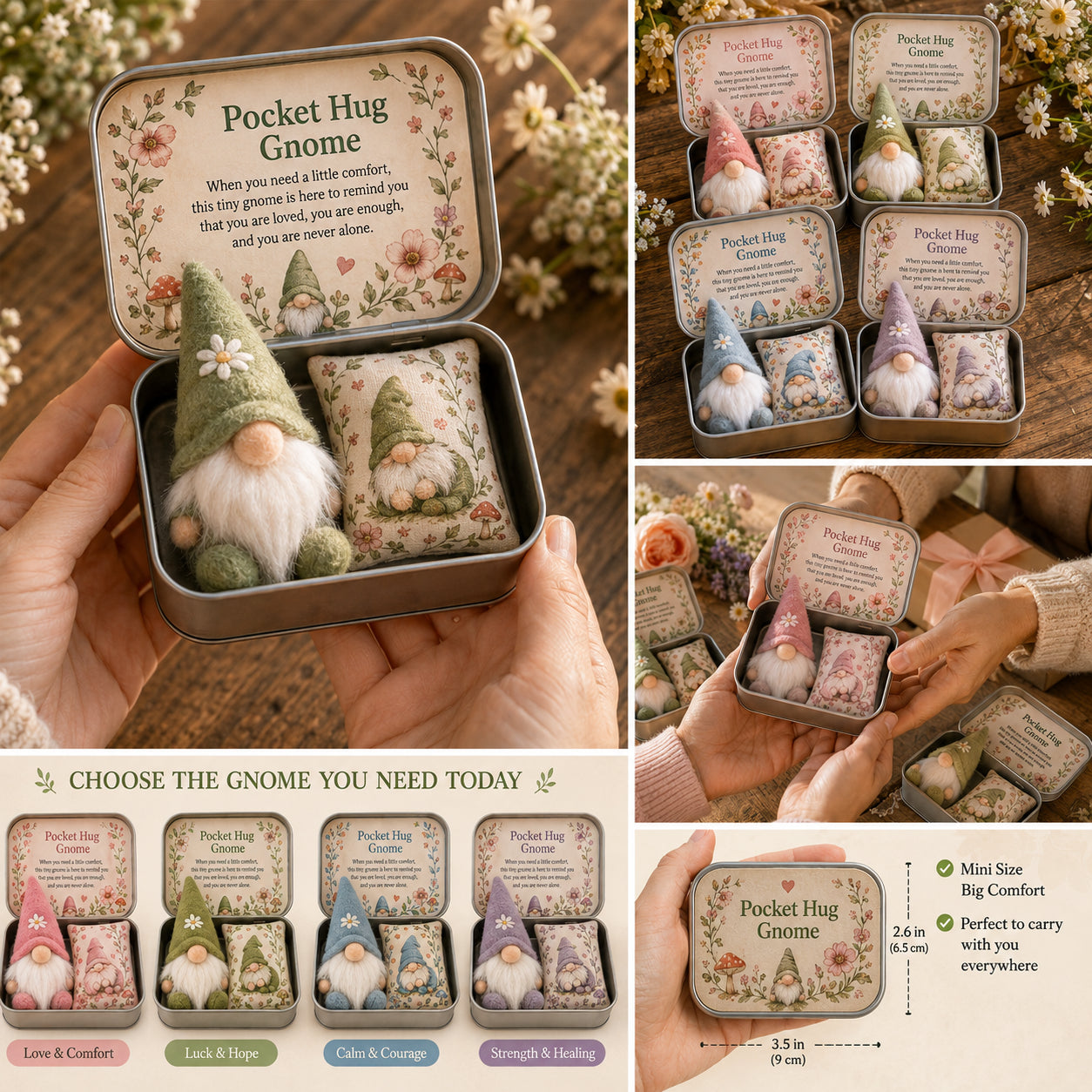 Pocket Hug Gnome Comfort Gift Tin – Mini Emotional Support Keepsake