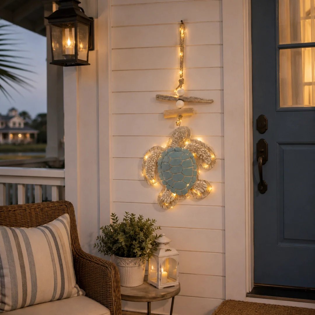 Lighted Coastal Sea Turtle Hanging Wall Decor with Remote