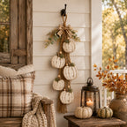 🎉Rustic White Pumpkin Hanging Swag – 5-Pumpkin Fall Wall & Door Decor