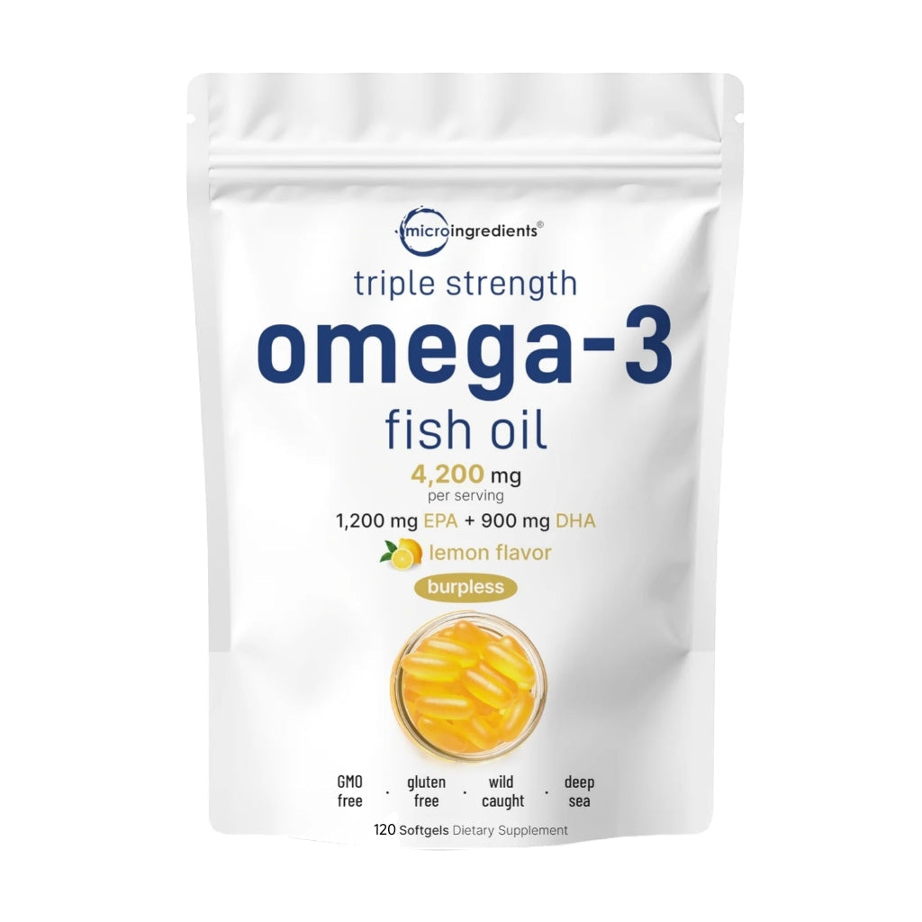Omega 3 Fish Oil Supplements 4,200mg Per Serving| Lemon Flavored Burpless | EPA 1200mg + DHA 900mg