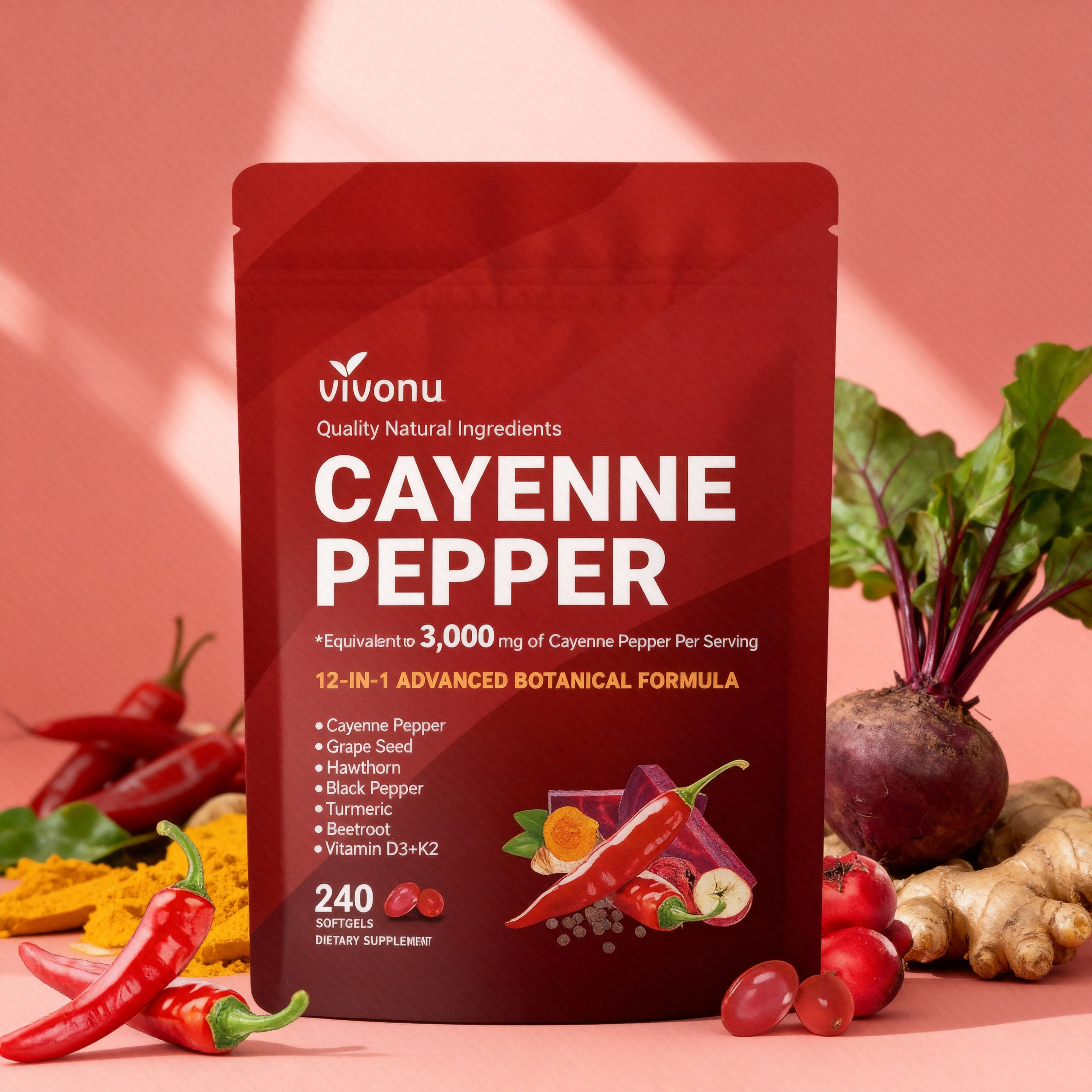 Nature’s Wellness Cayenne Pepper Heart & Vessel Support – Full Spectrum Formula with Vitamins & Botanicals, 240 Capsules