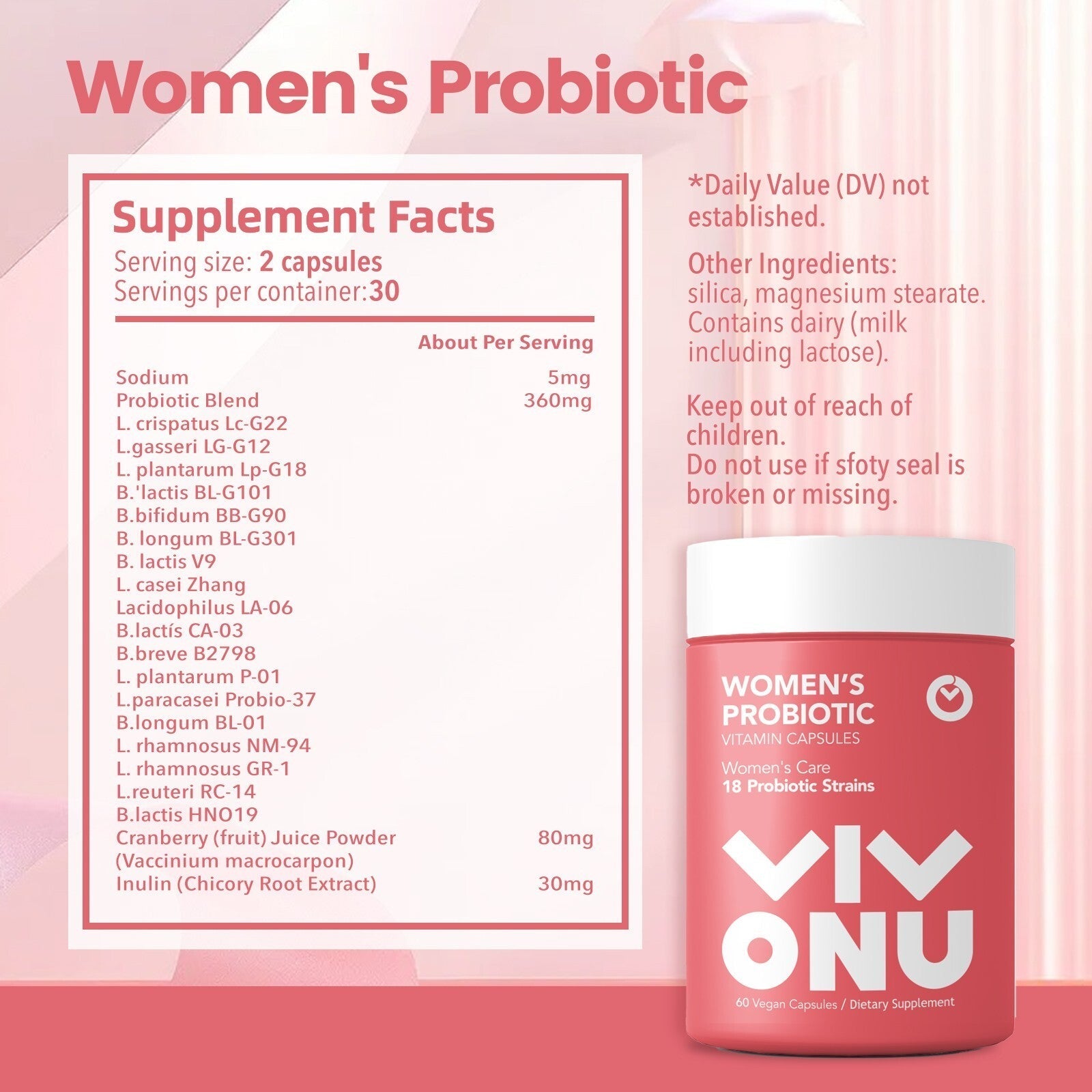Feminine Balance Probiotic Capsules | Supports Vaginal pH Balance & Natural Defense, 60 Daily Capsules